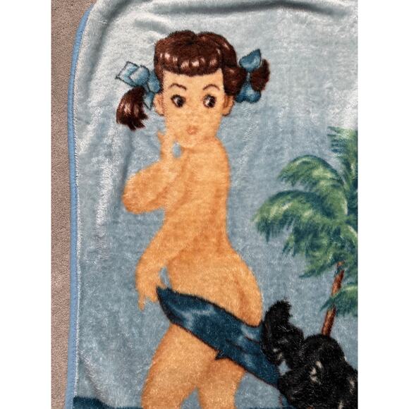 vintage Coppertone sunscreen girl and dog plush throw blanket - RARE - 58 x 42 - Picture 4 of 6